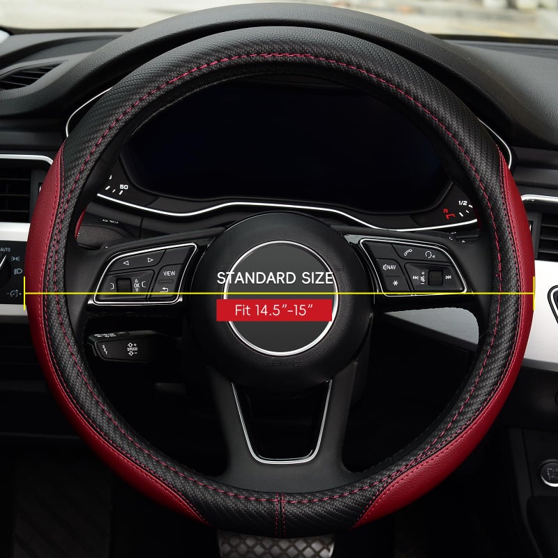 LABBYWAY Microfiber Leather Auto Car Steering Wheel Cover  Universal 15 Inch Anti-Slip Wheel Protector  Claret - Image 2